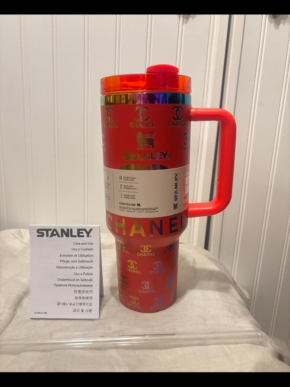 Chanel X Stanley Red Insulated Travel Mug with Rainbow Trim